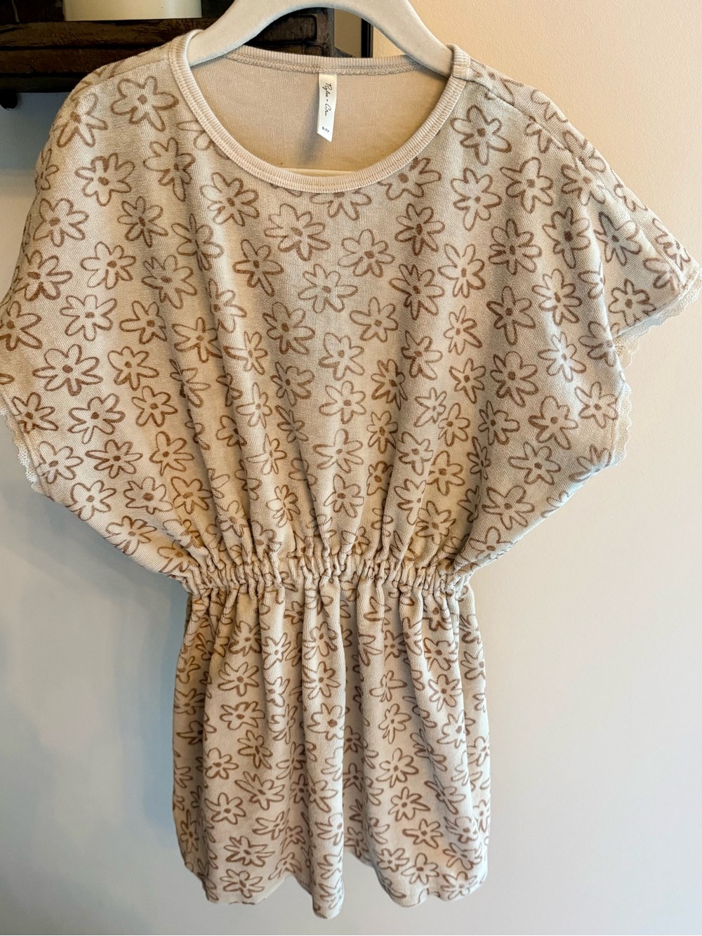 Girls’ Rylee + Cru Cream Terry Tunic with Brown Floral Print